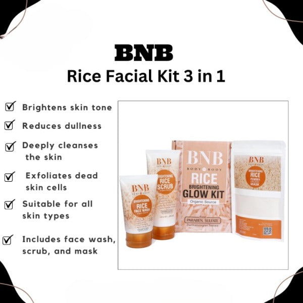 3 In 1 Bnb Whitening Rice Extract Bright & Glow Kit